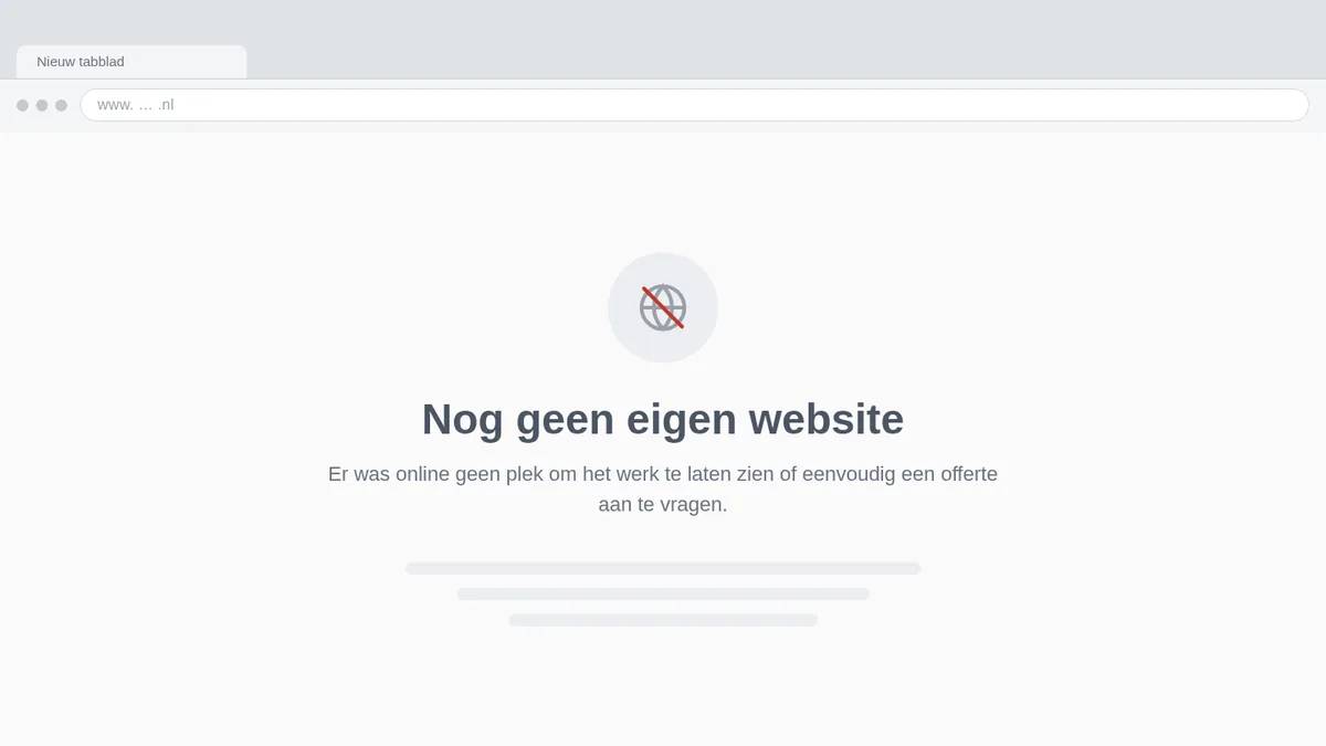 Voor: Lege browser met de tekst Nog geen eigen website